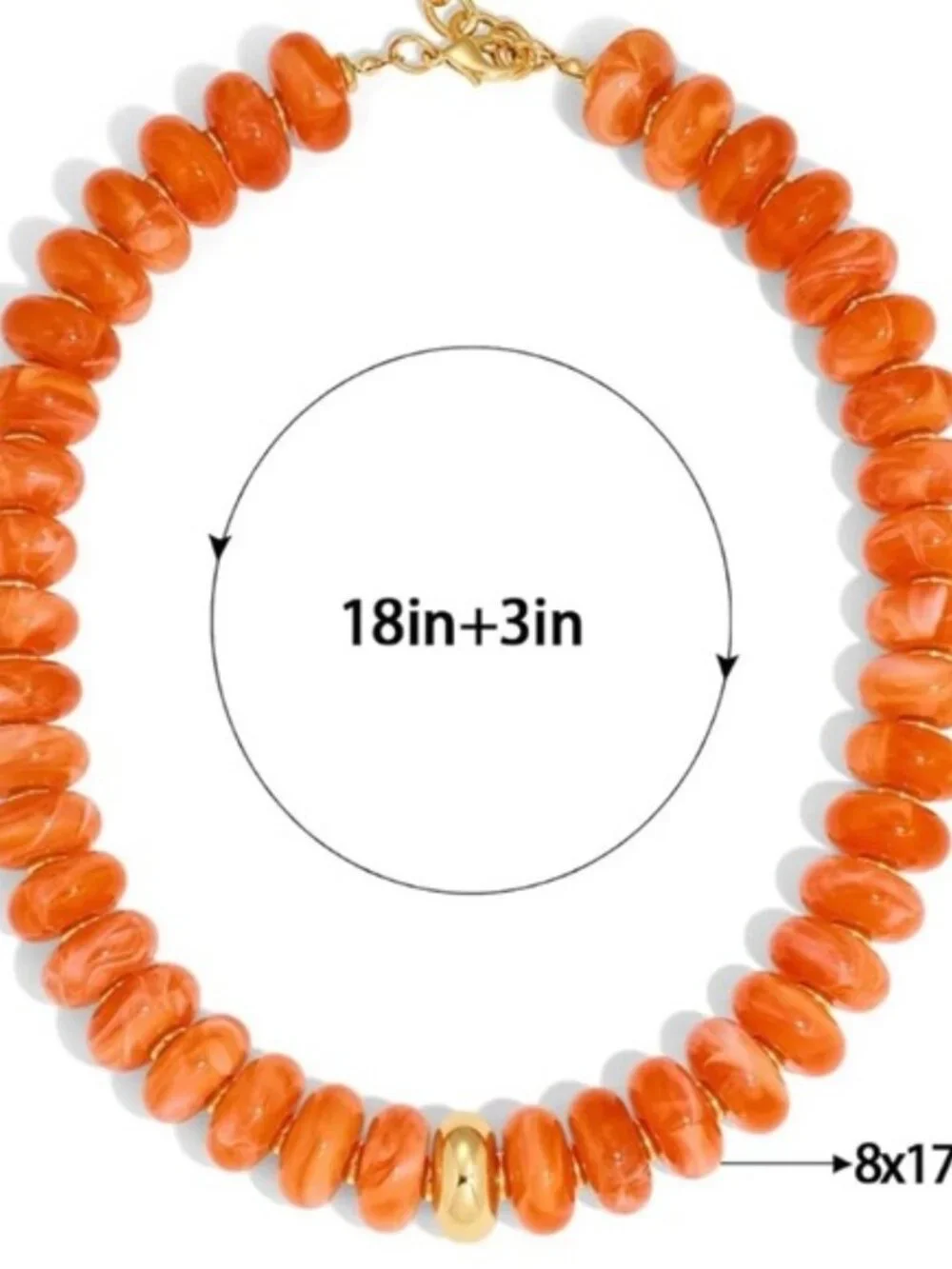 New Women's Chunky Orange Resin Bead Statement Necklace Gold Bead Boho Choker
